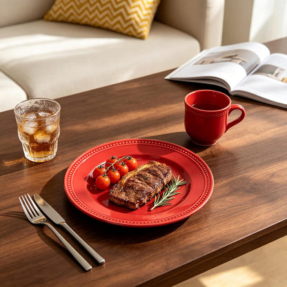 Pearl Dots Stoneware Dinnerware Set (20Pc Set, Red)6