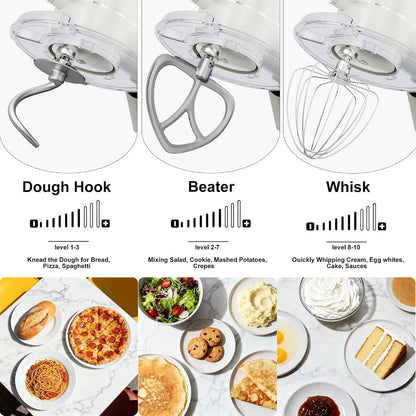 8.45 QT All Metal Stand Mixer with Grinder Attachment,10 Speed Large Capacity Kitchen Mixer with Digital Timer & Tilt-Head, Electric Mixer with Whisk Dough Hook Mixing Beater5