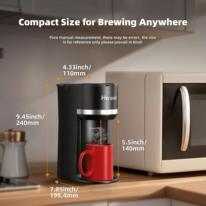 Small Single Serve Coffee Maker for K Cup and Grounds, Fast Brew One Cup Coffee Machine with One Button, 6 to 12 Oz. Brew Sizes, Compact Pod Coffee Maker, Perfect for Home Office Travel, Black2