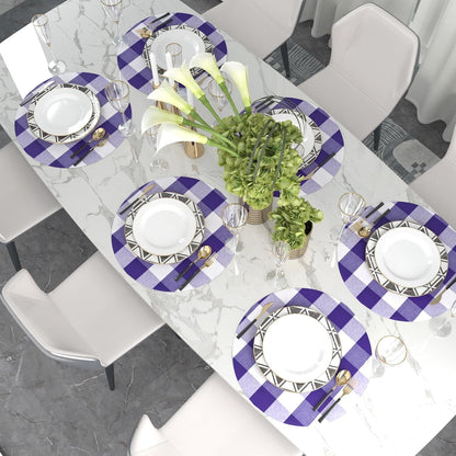 Purple & White round Placemat Cotton Buffalo Check Plaid Gingham 15 Inch Eco-Friendly Fabric Handcrafted Machine Washable Indoor & Outdoor Tablemat Set of 46