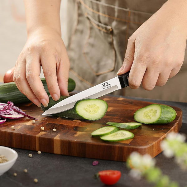 5 Pieces Kitchen Knife Set, Knife Set without Block with Sheathes, Stainless Steel Sharp Blade and Comfortable Handle, Chef Knife Set with Kitchen Scissors and Peeler for Cooking6