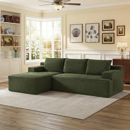 96" Boneless Sectional Cloud Couches with Left Facing Chaise Lounge for Living Room - Fluffy L Shaped Memory Foam Compressed Modular Sofa with Deep Seat, Green Corduroy Corner Couch3