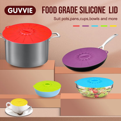 Silicone Lids - 5 Pack Heat Resistant Microwave Splatter Cover, Reusable Silicone Suction Lids for Food Storage Fits Bowls, Cups, Skillets, Plates, Pots, Pans Stovetop, Oven, Fridge Safe2