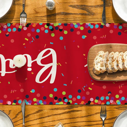 Polka Dot Red Happy Birthday Table Runner, Seasonal Christmas Winter Kitchen Dining Table Decoration for Home Party Decor 13X72 Inch7