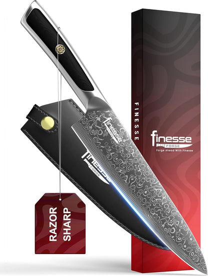 8" Professional Chef Knife, 67-Layer Damascus Steel Kitchen Knife with Ergonomic Handle, Premium Knife for Home & Professional Cooking + Leather Sheath & Gift Box1