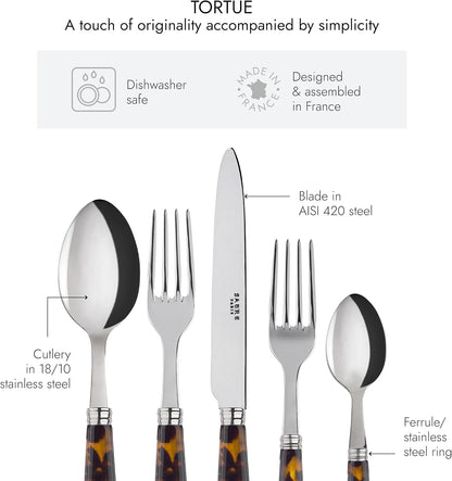 '- 5-Piece Flatware Set - Tortue Collection - Knife, Fork, Soup Spoon, Teaspoon & Dessert Fork - Stainless Steel & Acrylic - Dishwasher Safe - Scaled Effect3