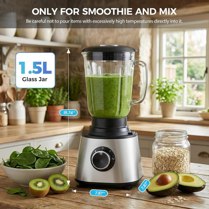 1.5L Food Processor, Electric Food Chopper, 2 Cups | for Meat, Vegetables, Dough, Puree, Shredding Blending, 2 Adjustable Speeds, Sharp Blades, Safety Lock, Silver8