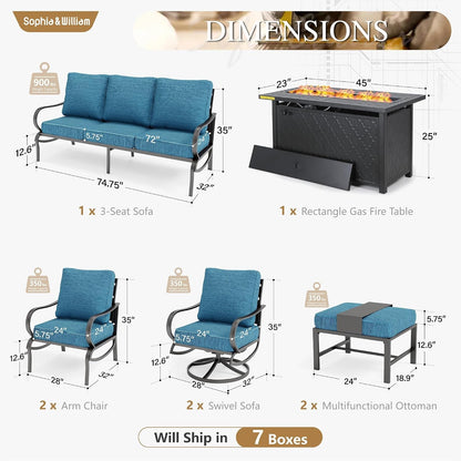 Patio Furniture Set with Fire Pit Table, Peacock Blue8