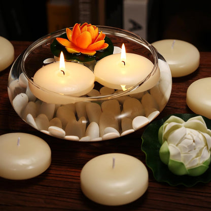 36 Pack Floating Candles, 3” Ivory Unscented Dripless Wax Burning Candles, for Cylinder Vases, Weddings, Party and Holiday …4