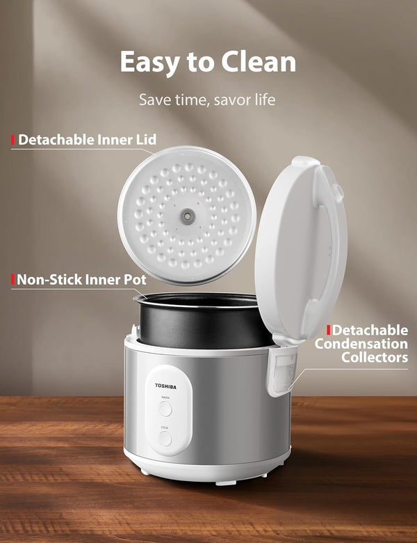 Rice Cooker & Steamer Simple 5.5 Cup(Uncooked) with Steaming Basket, Removable Non-Stick Inner Pot & Inner Lid, for Soups, Stews, Grains&Oatmeal, One Touch&Keep Warm Function, Silvery White7