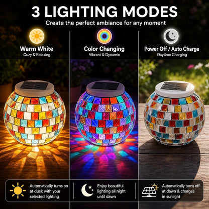 Solar Table Lights Outdoor,Color Changing Glass Mosaic Garden Light2
