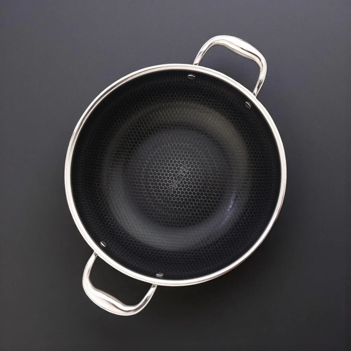 stainless-steel-wok-32-cm-6-5-l-with-glass-lid-kadai-with-two-ear-handles-hybrid-honeycomb-nonstick-pfoa-free-eu-approved-stay-cool-handles-induction-oven-dishwasher-safe-cookware