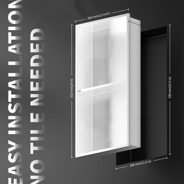 12"×24" Stainless Steel Shower Niche No Tile Needed White3