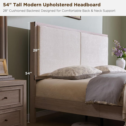 King Bed Frame W/Upholstered Headboard,Storage Bench,White Alder7