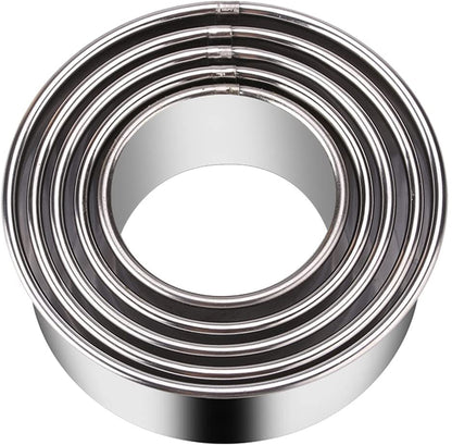 5 Pieces Biscuit Cookie Cutters Set,Stainless Steel Circle round Cookie Biscuit Cutters in Graduated Sizes Shape Molds for Pastries Doughs Doughnuts1