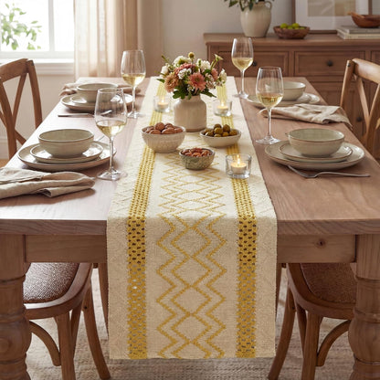 Yellow Stripe Diamond Woven Table Runner 12X72 Inch | Holiday Farmhouse Kitchen Dining Dresser Coffee Table Decoration for Home Party Decor, Macrame Cotton Blend2