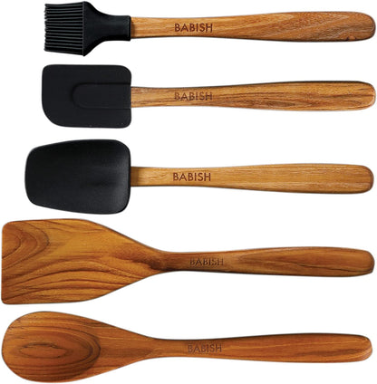 11 Piece Essential Teak Wood, Silicone, and Stainless Steel Tool Set4