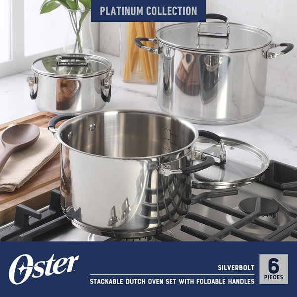 Oster Platinum Silverbolt 6 Piece Stackable Space-Saving Dutch Oven Sauce Pan Cookware Set2