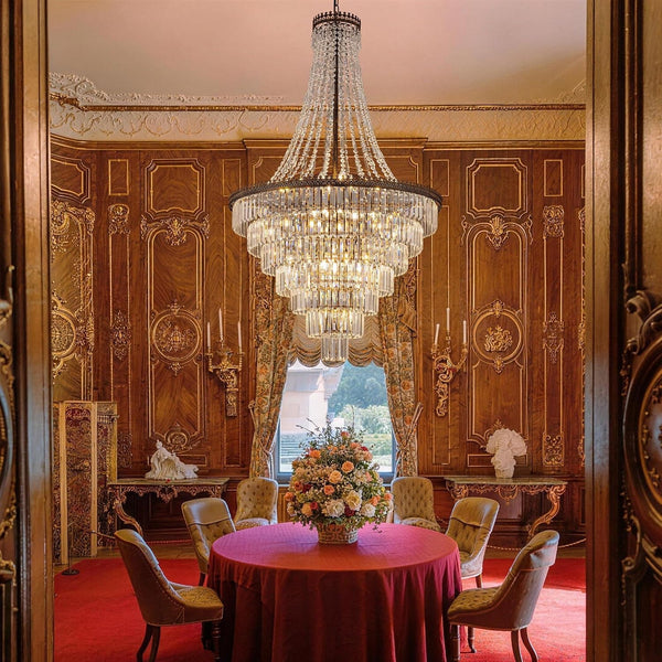 French Empire Crystal Chandelier 34" W Large High Ceiling Chandelier2
