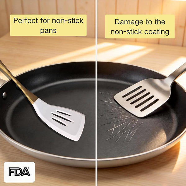 Elegant White Gold Silicone Cooking Utensils Set - Non-Toxic, Dishwasher Safe Kitchen Utensils Set with Heat Resistant Comfort Handles - Includes Spatula & Spoon for Nonstick Cookware4