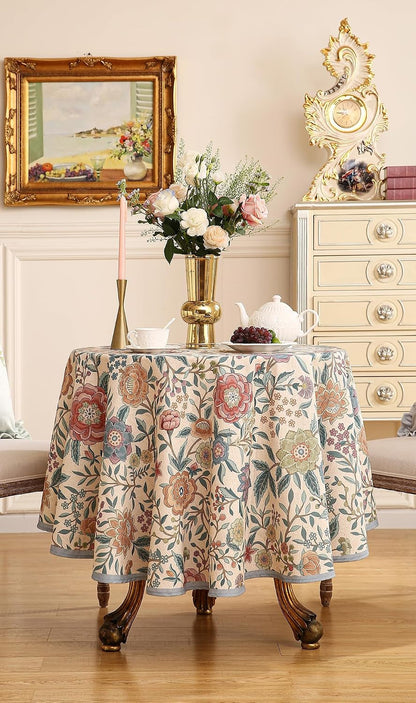Vintage Linen round Tablecloth,Diameter 55"-Flowershadow A3