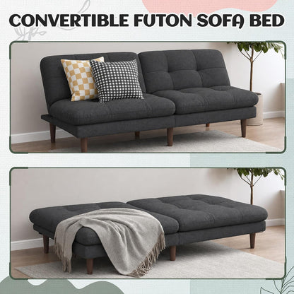 67'' Futon Sofa Bed, Modern Linen Couch with Adjustable Backrest5