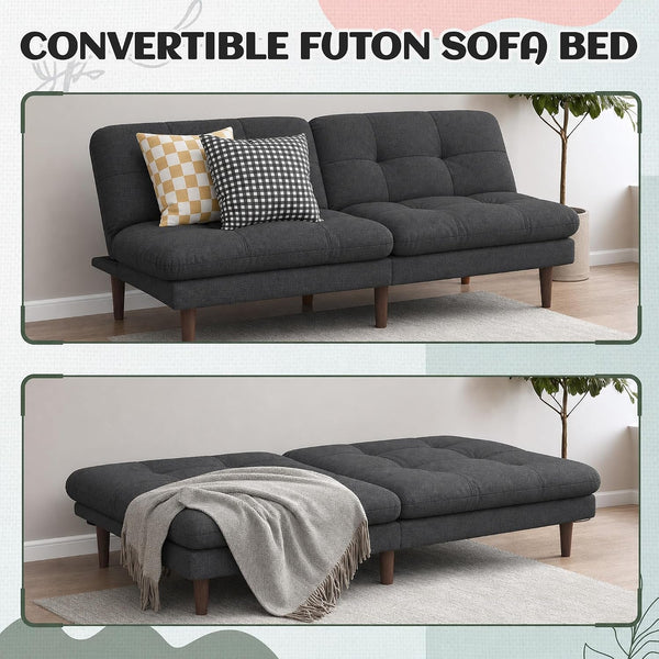 67'' Futon Sofa Bed, Modern Linen Couch with Adjustable Backrest5