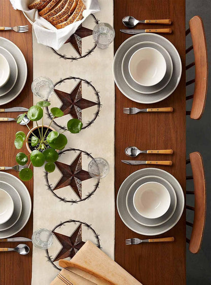 Texas Western Star Rustic Table Runner-Cotton Linen-Small 36 Inche Barn Star Dresser Scarves,Kitchen Coffee/Dining Farmhouse Cowboy Tablerunner for Country Home Living Room,Holiday Dinner Scarf Decor2