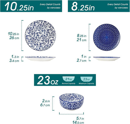 SELENE Plates and Bowls Set for 4, 12 Pieces Dinnerware Sets, Mircowave and Dishwasher Safe Dishes Set, Porcelain Blue Dinnerware2