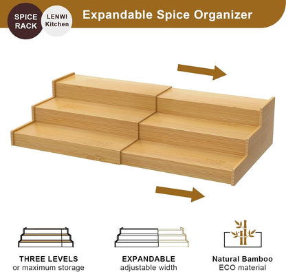 Spice Rack Organizer for Cabinet, 3 Tier Expandable Bamboo Spice Storage for Kitchen Cupboard Pantry2