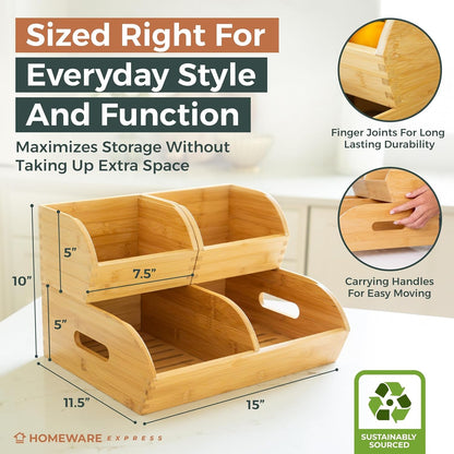 Potato and Onion Storage Bin, Stackable Bamboo Pantry Organizer and Storage5