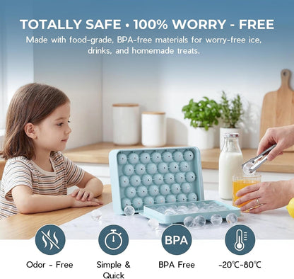 Ice Cube Tray with Lid and Bin, 1" round Ice Trays for Freezer | 2 Blue Ice Cube Trays with Ice Box & Tong, 1" round Ice Balls for Iced Coffee & Juice, Easy Twist Release, for Gatherings4
