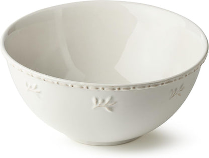 Heritage Large Mixing Bowl 10.75" – Classic Ivory Stoneware Bowl with Embossed Leaf Motif & Beaded Rim – Durable Farmhouse Kitchen Bowl for Baking, Serving & Entertaining2
