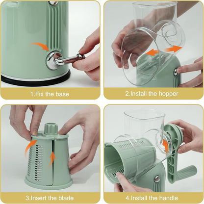 5-In-1 Rotary Cheese Grater and Vegetable Slicer with Suction Base, Green7