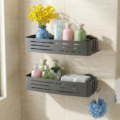 2 Pack Shower Caddy Suction Cups, Shower Shelves with 4 Hooks Rust-Proof Aluminum Alloy,Large Capacity No Drilling Required Removable Bathroom Storage Rack for Shampoo, Shower Gel, Razors8