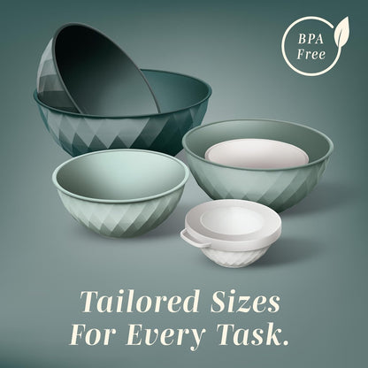 Mixing Bowls with Lids - 12 Piece Plastic Nesting Bowls Set Includes 6 Prep Bowls and 6 Lids, Microwave Safe Mixing Bowl Set, Green Diamond5