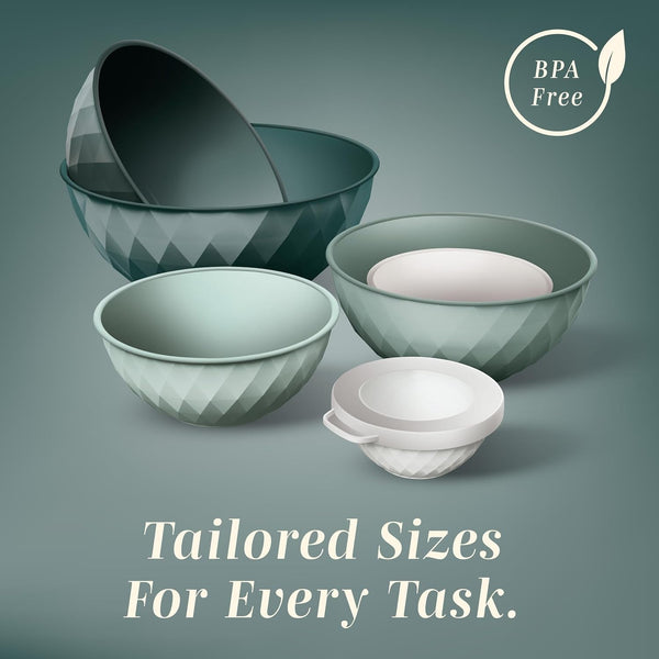 Mixing Bowls with Lids - 12 Piece Plastic Nesting Bowls Set Includes 6 Prep Bowls and 6 Lids, Microwave Safe Mixing Bowl Set, Green Diamond5