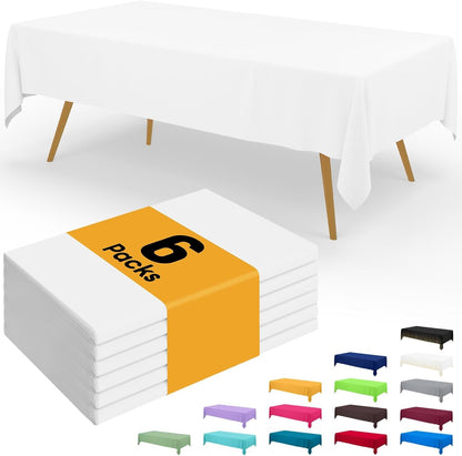 Disposable Table Cloth - 6 Pack, 54 X 108 Inch Waterproof Rectangle Tablecloths for Parties, Decorative Plastic Table Cover, Leakproof & Sturdy, White1