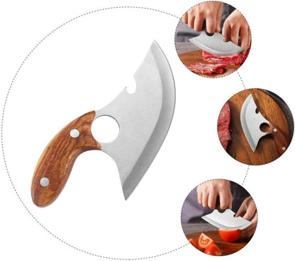 1Pc Stainless Steel Meat Cutter Wooden Handle Chef Cutter for Home Kitchen and Comfortable Grip for Meat and Bone Cutting8