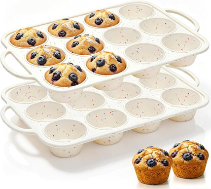 2Pack Silicone Muffin Pan for Baking with Metal Reinforced Frame, 12 Cup Regular Size Cupcake Pan, BPA Free Silicone Muffin Tray, Cupcake Baking Pan Bite Molds for Oven Dishwasher Safe1