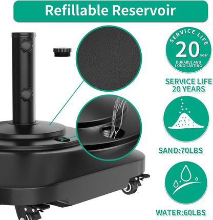 Umbrella Base with Wheels, Umbrella Stand Heavy Duty 100Lb Windproof | Fillable Umbrella Base Mobile Square Umbrella Stand Outdoor Base for Patio, Deck, Poolside, Lawn, Fits Most Sized Umbrellas4