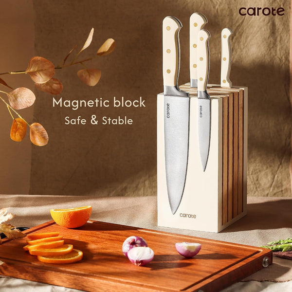 11-Piece Kitchen Knife Set with Magnetic Wood Block, Beige3