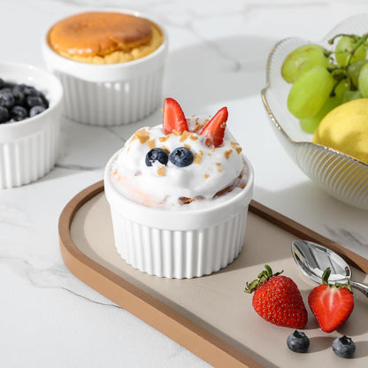 Ramekins 6 Oz Oven Safe, Porcelain Creme Brulee Ramekins Pudding Custard Cups Small Ceramic Souffle Dishes Ramakan Ramiken Ramicans Baking Bowls Set of 6, White, Series RAMEKIN-DISH6