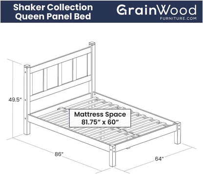 Shaker Solid Wood Panel Platform Bed, Queen Size, Walnut2