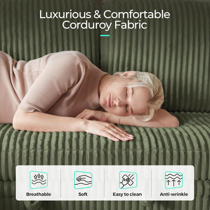 Sectional Sleeper Sofa Couch with Storage Chaise & USB Charging, Plush Corduroy Convertible Pullout Sofa Bed, Modular Sectional Couches for Living Room Bedroom (Green, 81'' L-Shaped Sofa)5