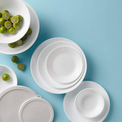 Vitrelle 78-Piece Service for 12 Dinnerware Set, Triple Layer Glass and Chip Resistant, Lightweight round Plates and Bowls Set, Winter Frost White5