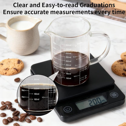 2 Cup Glass Measuring Cup, [Insulated Handle, V-Shaped Spout], High Borosilicate Glass Measuring Cup for Kitchen or Restaurant, Easy to Read, 500 ML (0.5 Liter, 2 Cup)3