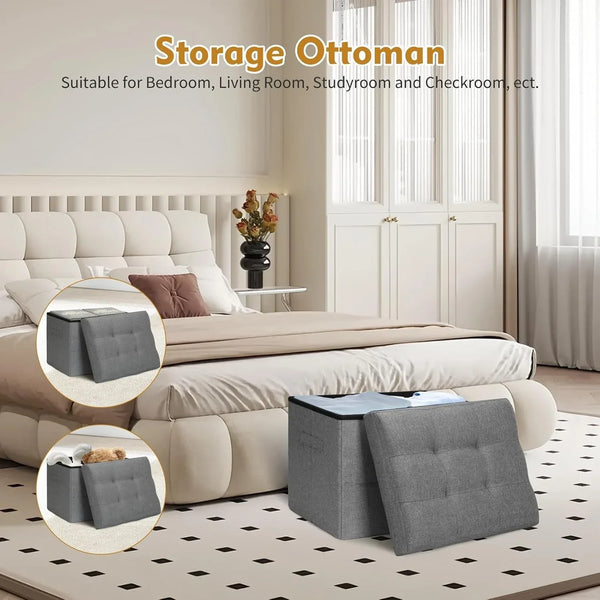 Storage Ottoman with Extra Thick Foam Padded Seat, Foldable Foot Rest Stool with Linen Fabric, 43L Ottoman with Storage Bench for Bedroom Living Room, Holds up to 300Lbs, 17X13X13In, Dark Gray5
