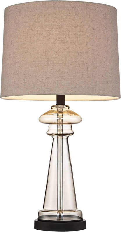 Dalia 27" Tall Table Lamps Set of 2 Champagne Glass Country Traditional | Clear Cottage Bedroom Living Room House Bedside Nightstand Office Family Home Taupe Tapered Drum Shade4