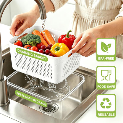 5 Pack Large Fruit Storage Containers for Fridge, Leakproof Produce Containers with Removable Colanders, Dishwasher Safe Fridge Organizers and Storage, Keep Berry, Vegetables Fresh Longer2